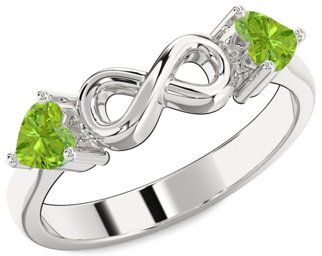 Peridot Silver Infinity Two Heart Birthstone Ring