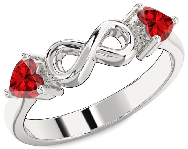 Ruby Silver Infinity Two Heart Birthstone Ring