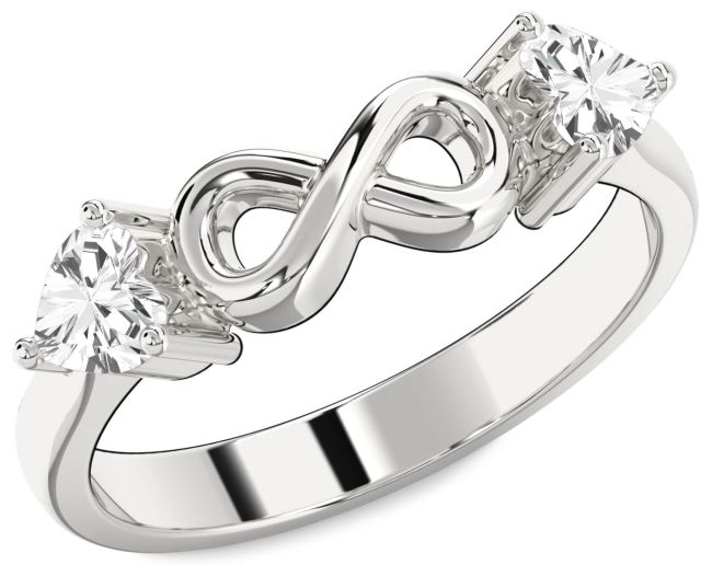 White Sapphire Silver Infinity Two Heart Ring