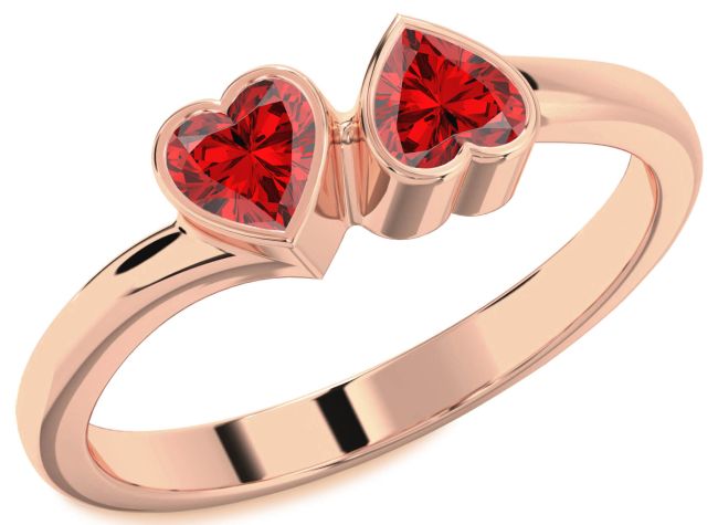 Ruby Rose Gold Silver Two Heart Birthstone Ring