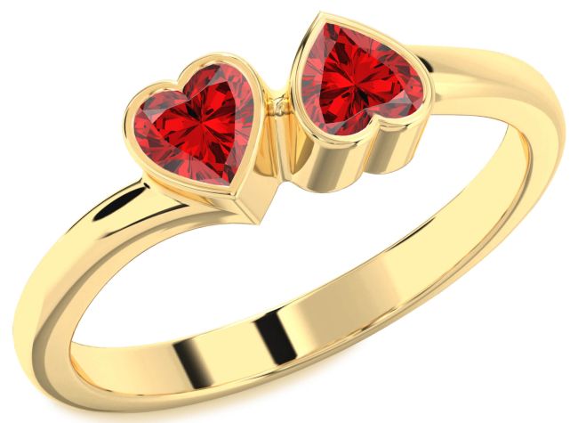 Ruby Gold Two Heart Birthstone Ring