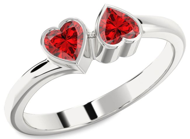 Ruby Platinum Two Heart Birthstone Ring