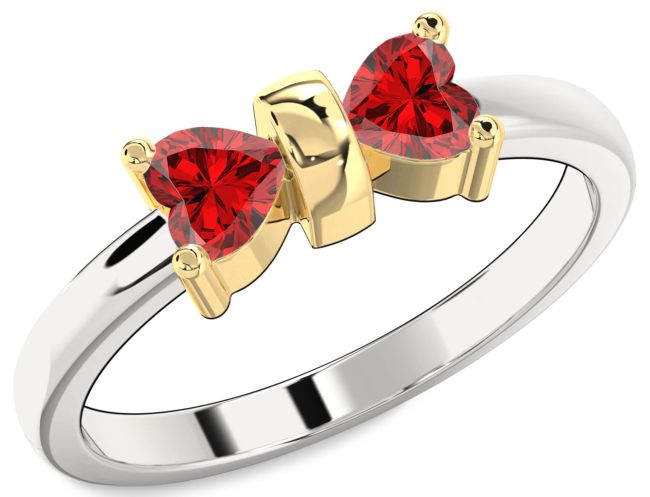 Ruby Platinum & Yellow Gold Two Heart Birthstone Ring