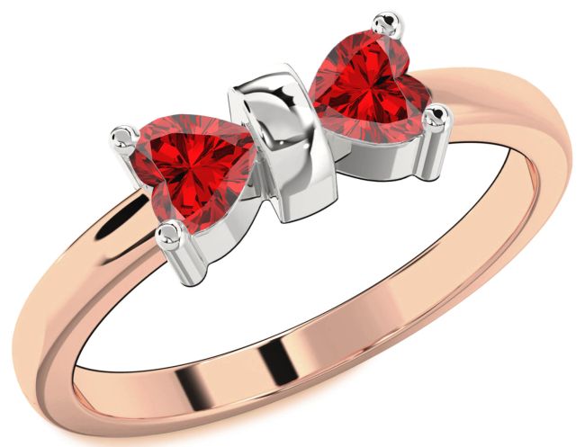 Ruby Rose Gold Silver Two Heart Birthstone Ring