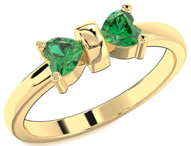Emerald Gold Two Heart Birthstone Ring