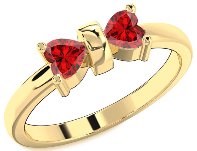 Ruby Gold Two Heart Birthstone Ring