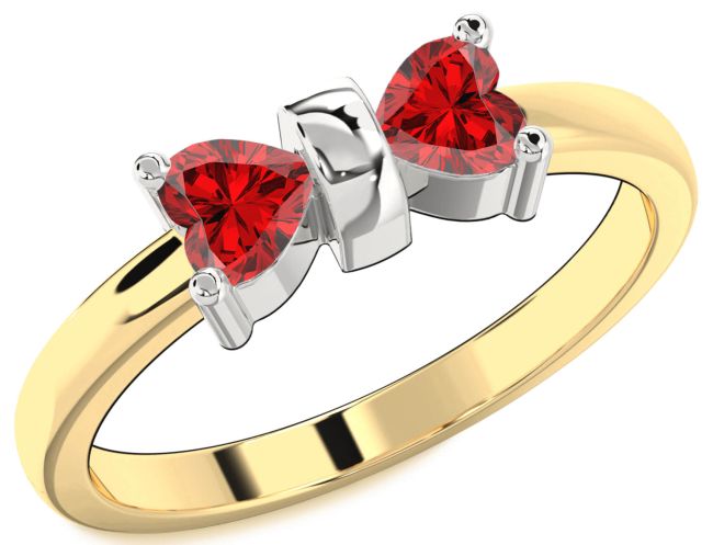 Ruby Gold Silver Two Heart Birthstone Ring