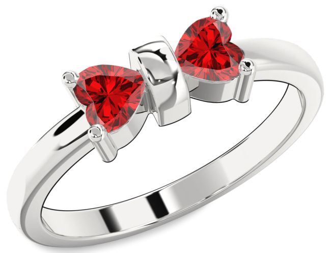 Ruby Silver Two Heart Birthstone Ring