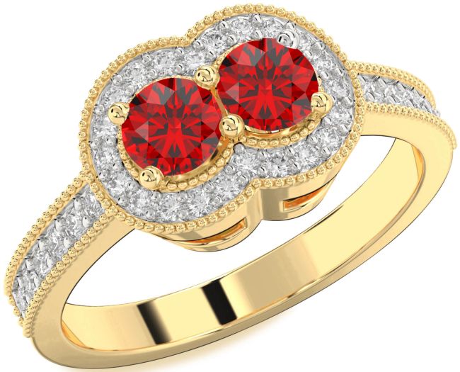 Diamond Ruby Gold Round Two Stone Birthstone Ring