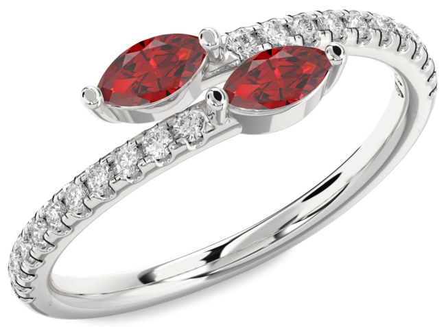 Diamond Ruby Platinum Marquise Two Stone Birthstone Ring
