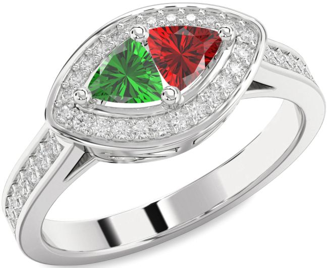 Diamond Silver Trillion Two Stone Promise Ring