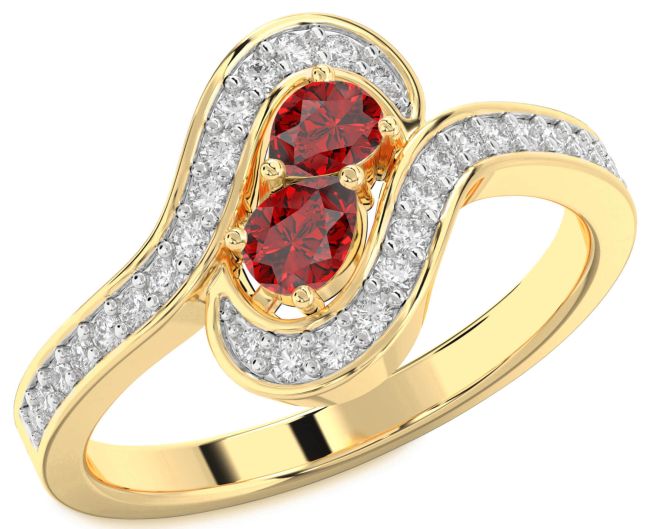 Diamond Ruby Gold Pear Two Stone Birthstone Ring