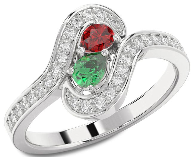 Diamond Silver Pear Two Stone Promise Ring