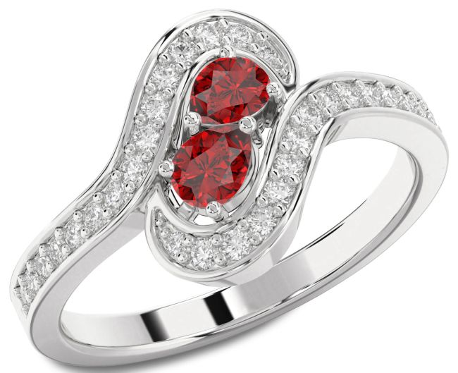 Diamond Ruby Platinum Pear Two Stone Birthstone Ring