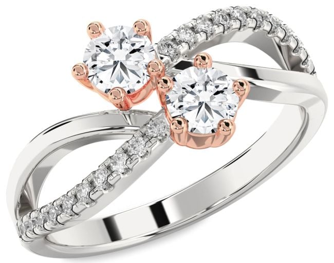 Lab Diamond Silver & 10K Rose Gold Infinity Round Two Stone Ring