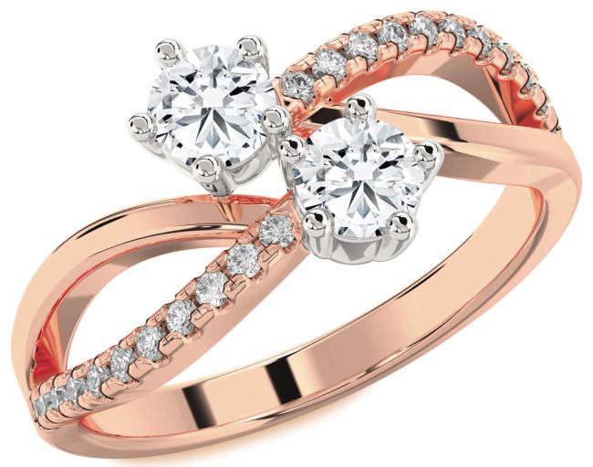 Lab Diamond Rose Gold Silver Infinity Round Two Stone Ring