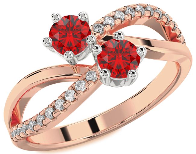 Diamond Ruby Rose Gold Silver Infinity Round Two Stone Birthstone Ring
