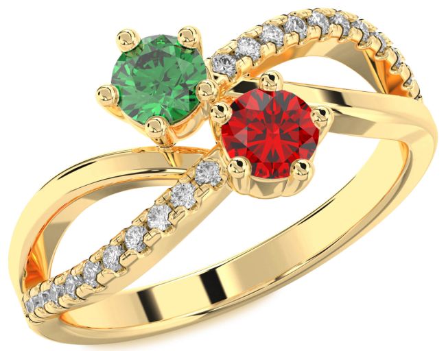 Diamond Gold Silver Infinity Round Two Stone Promise Ring