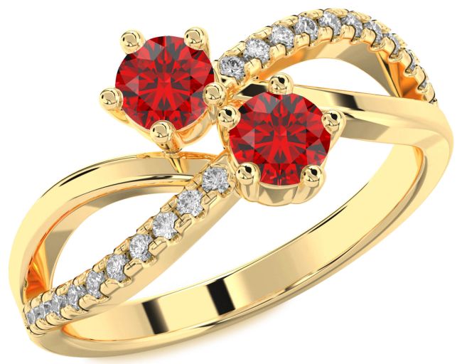 Diamond Ruby Gold Infinity Round Two Stone Birthstone Ring