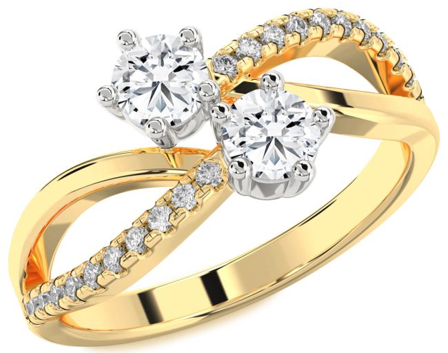 Lab Diamond Gold Silver Infinity Round Two Stone Ring