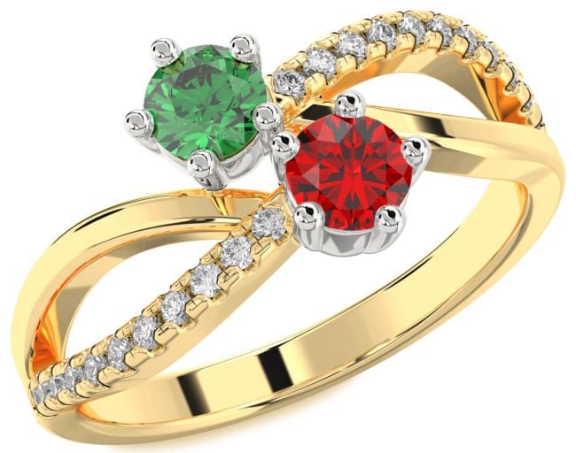 Diamond Gold Silver Infinity Round Two Stone Promise Ring