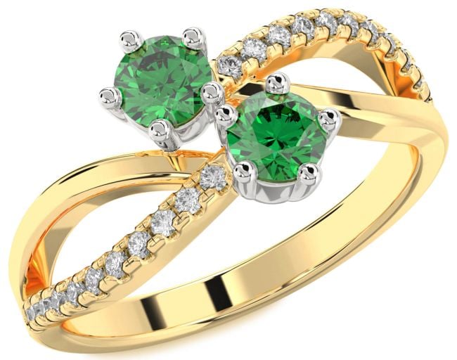 Diamond Emerald Gold Silver Infinity Round Two Stone Birthstone Ring