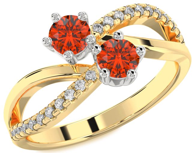 Diamond Fire Opal Gold Silver Infinity Round Two Stone Ring