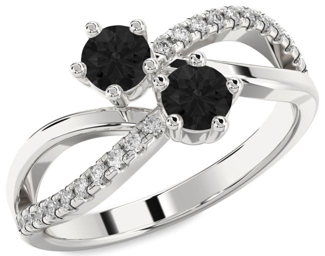 Black Diamond White Gold Infinity Round Two Stone Ring
