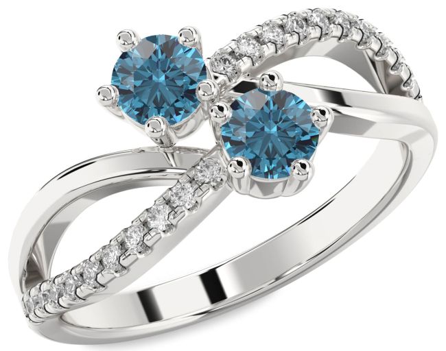 Blue Diamond Platinum Infinity Round Two Stone Ring