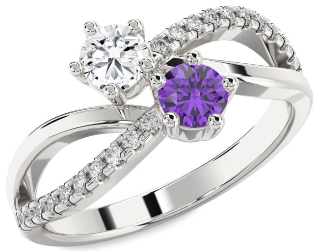 Diamond Silver Infinity Round Two Stone Promise Ring