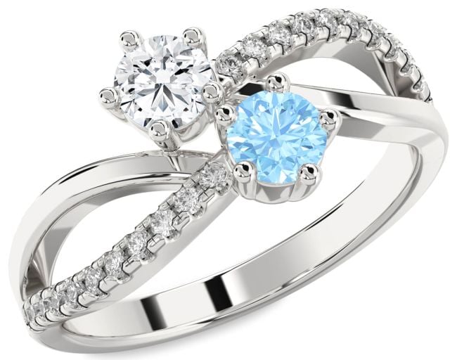 Diamond Silver Infinity Round Two Stone Promise Ring
