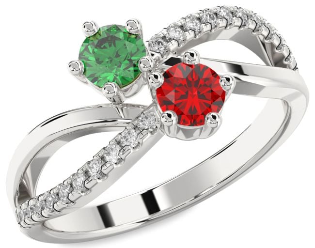 Diamond White Gold Infinity Round Two Stone Promise Ring