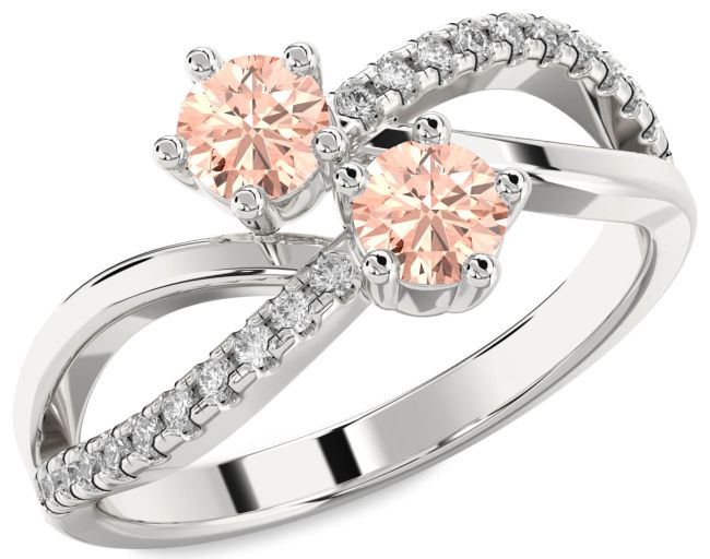 Diamond Morganite Platinum Infinity Round Two Stone Ring