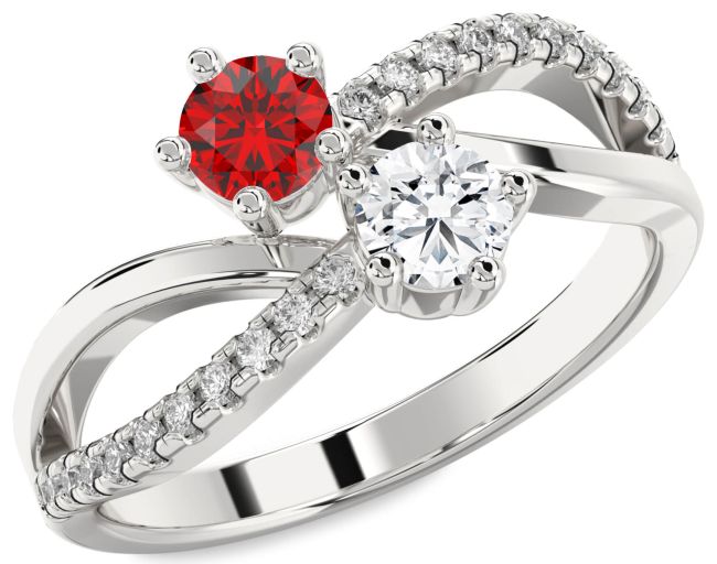 Diamond Silver Infinity Round Two Stone Promise Ring