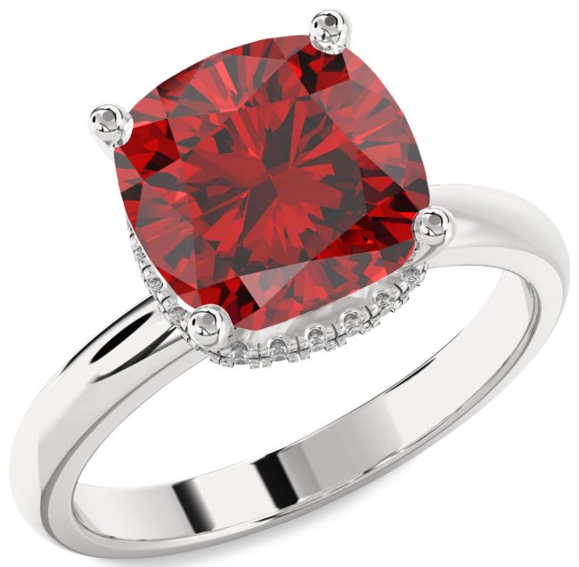 Diamond Ruby Platinum Cushion Solitaire Engagement Ring