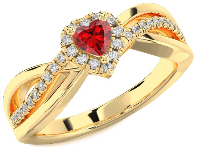 Diamond Ruby Gold Heart Promise Ring