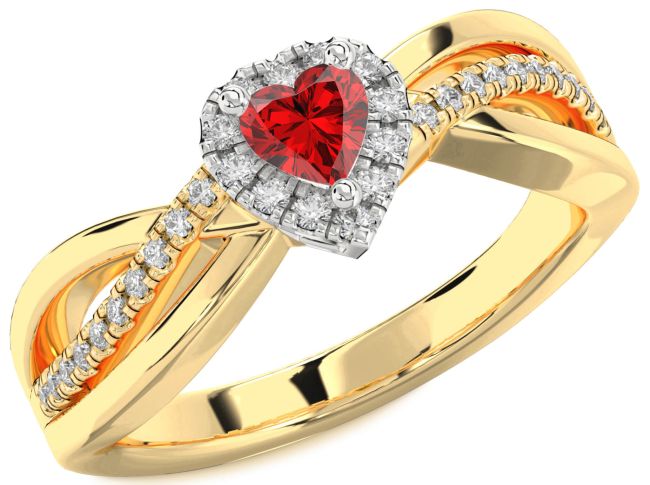 Diamond Ruby Gold Silver Heart Promise Ring