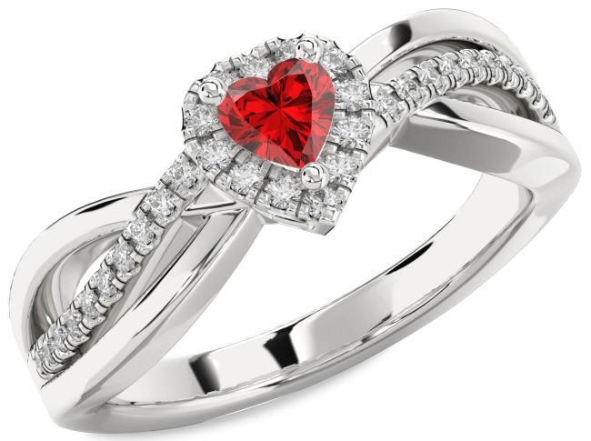 Diamond Ruby Silver Heart Promise Ring