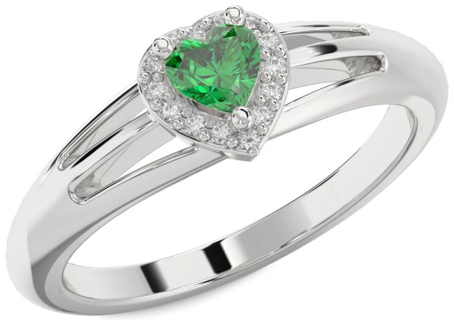 Diamond Emerald Platinum Heart Promise Ring