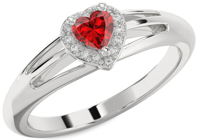 Diamond Ruby Silver Heart Promise Ring