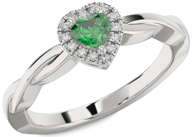 Diamond Emerald Platinum Heart Promise Ring