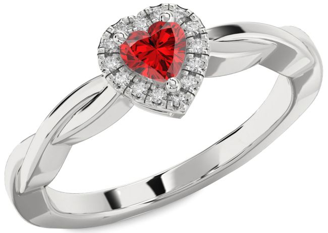 Diamond Ruby Platinum Heart Promise Ring