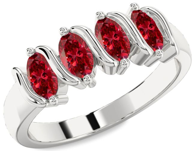 Ruby Silver Oval Four Stone Birthstone Ring