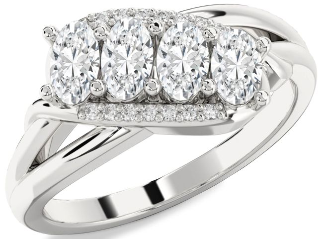 Diamond Silver Oval Four Stone Ring
