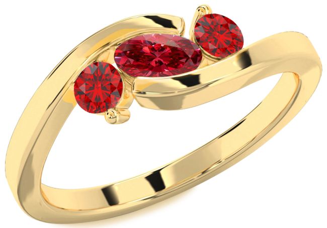 Ruby Gold Oval Three Stone Birthstone Ring