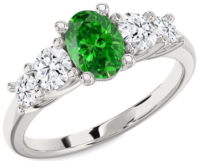 Diamond Emerald Platinum Oval Engagement Ring