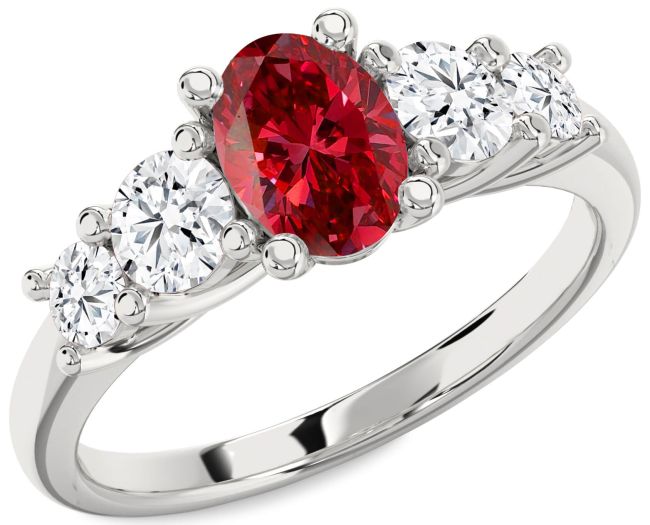 Diamond Ruby Platinum Oval Engagement Ring