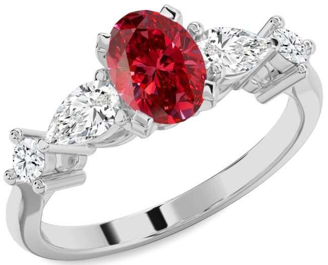 Diamond Ruby Platinum Oval Engagement Ring