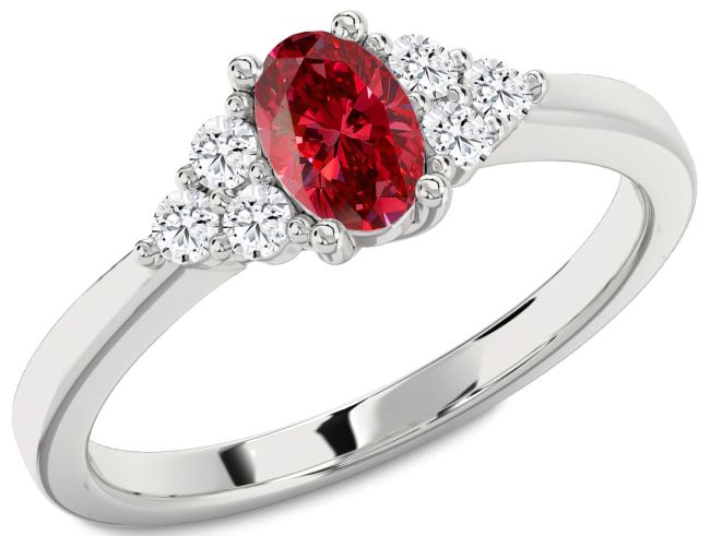 Diamond Ruby Platinum Oval Engagement Ring