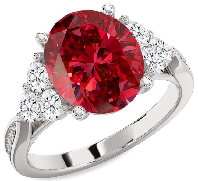 Diamond Ruby Platinum Oval Engagement Ring